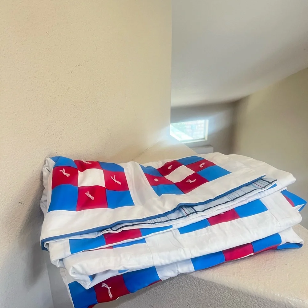VNTG Handmade Cotton Red White Blue Colorful King Size Quilt‎ Top 91 x 75